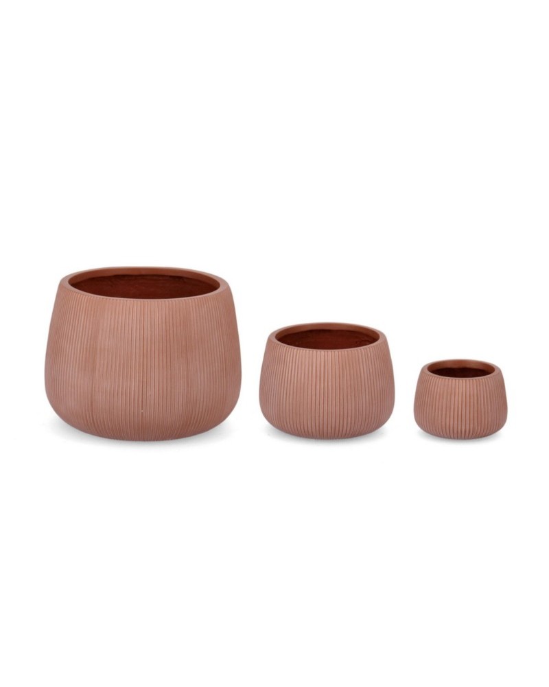 Set3 cubremaceta ribbed terracota alto