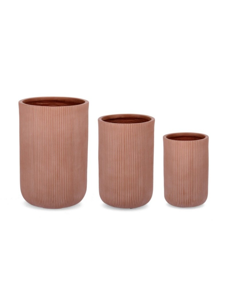 Set3 cubremaceta ribbed red terracota